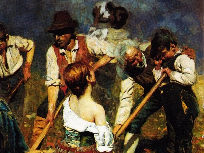 1862-Arnaldo Ferraguti - Alla vanga, 1890 - Museo del paesaggio, Verbania dettaglio